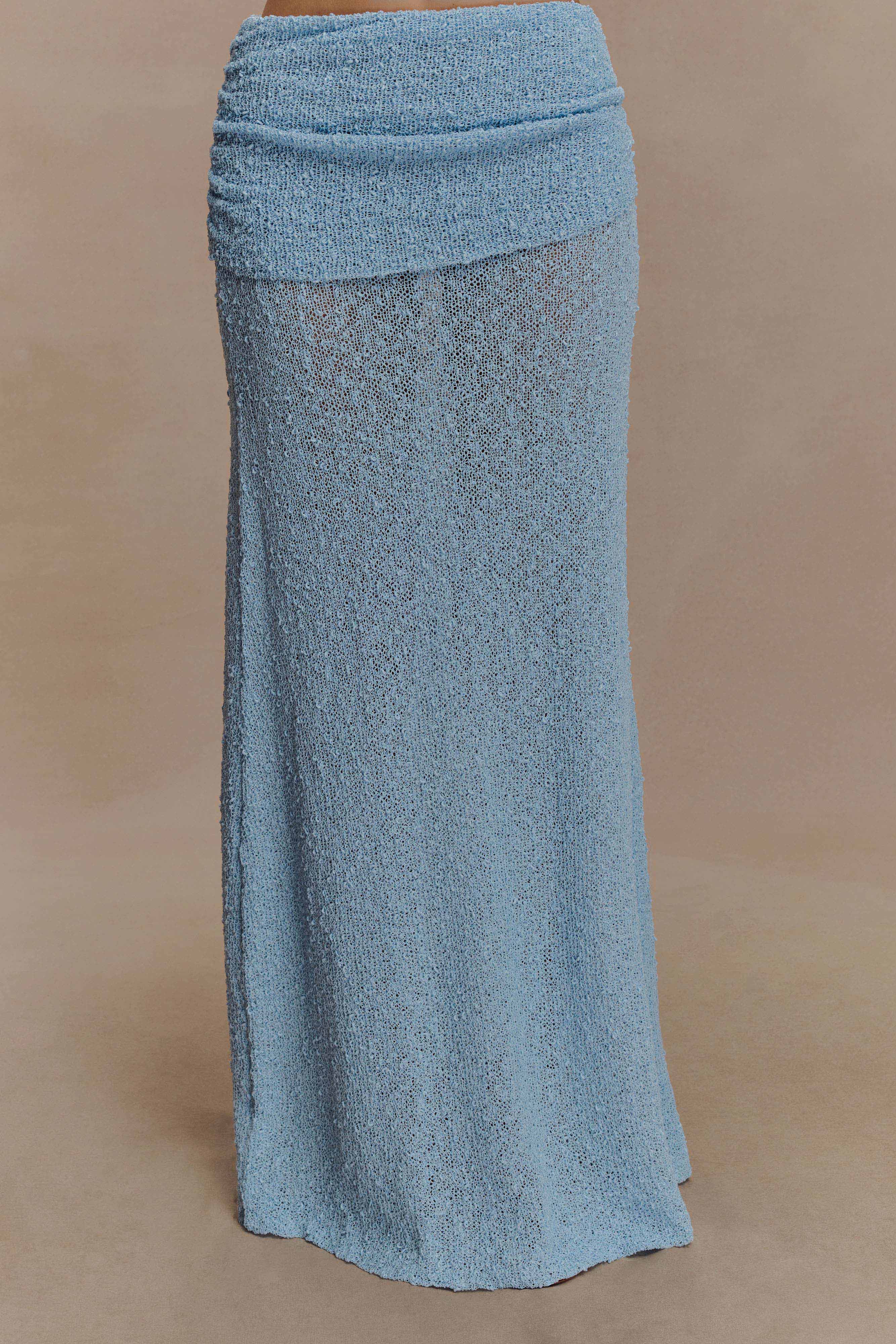 Petra Ruched Knit Maxi Skirt - Light Blue