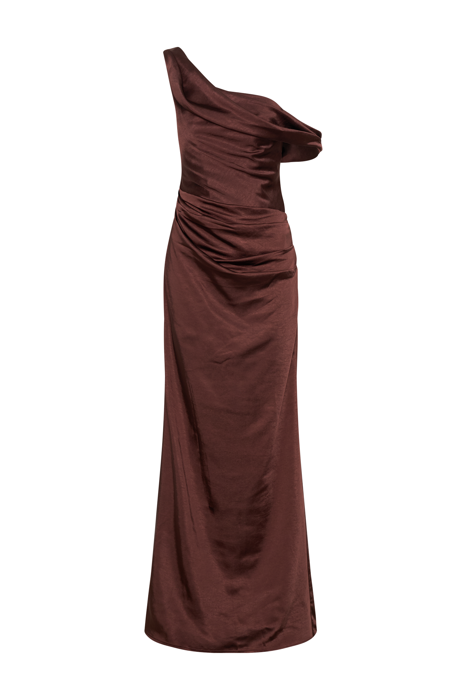 Dalia Off Shoulder Satin Maxi Dress - Dark Chocolate