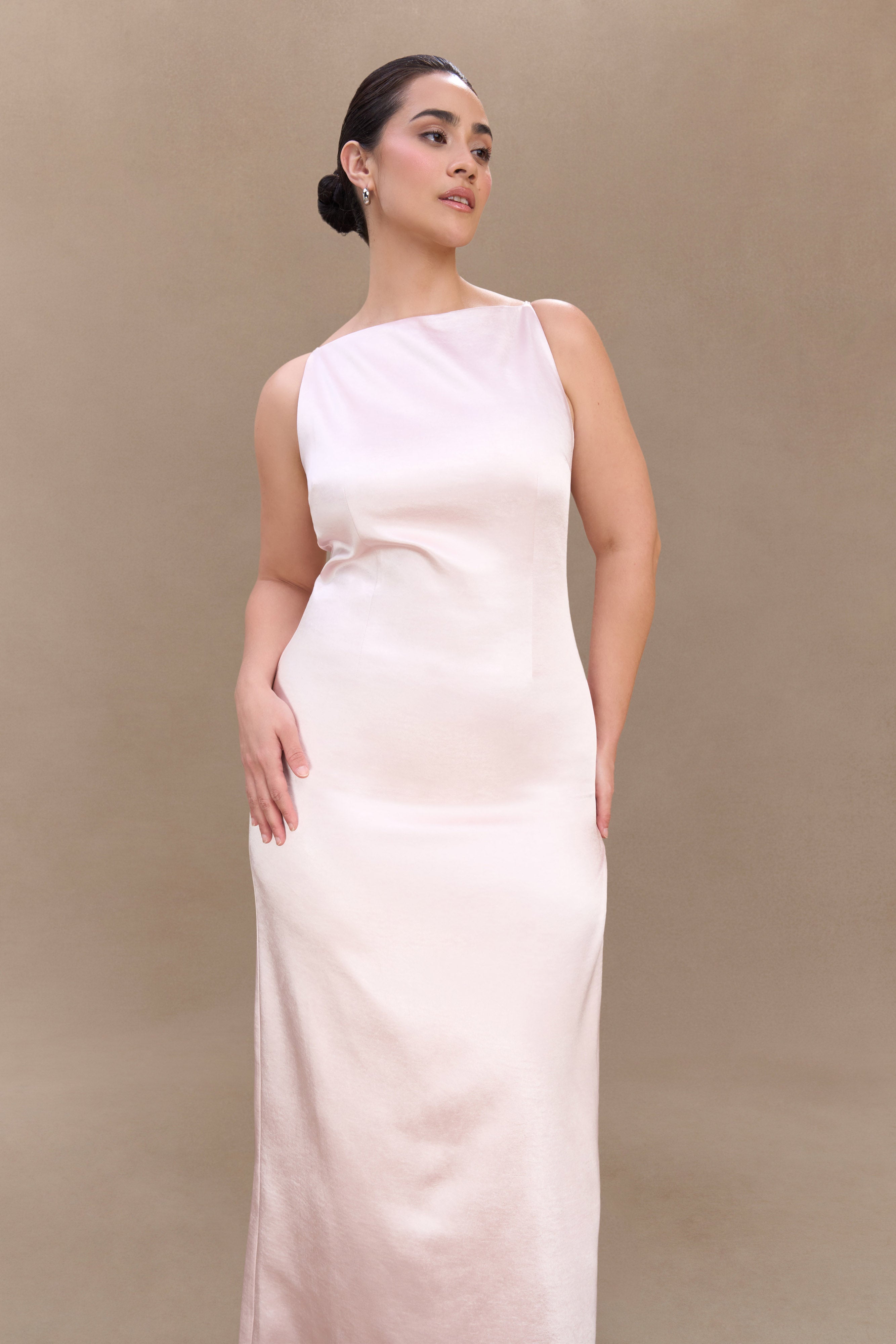 Violet Sleeveless Satin Maxi Dress - Soft Pink