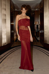 Dallas One Shoulder Mesh Maxi Dress - Burgundy